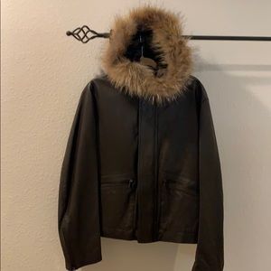 Italian Leather Jacket with Fur Collar - XL NWOT